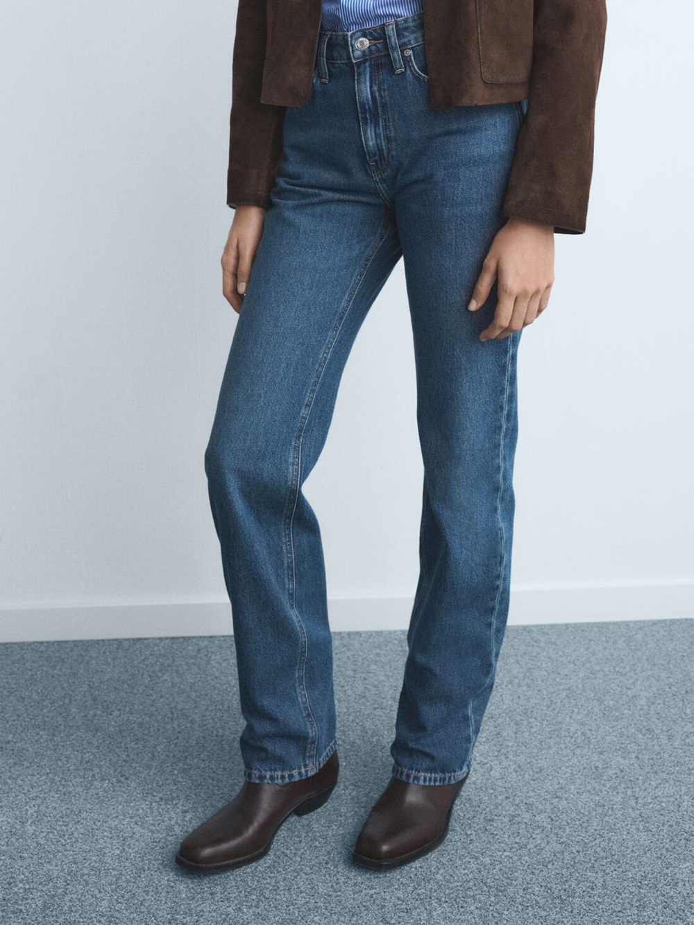 Mango Mid-Rise Straight Leg Jeans in Indigo Blue